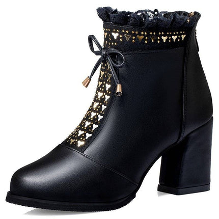 Women's Chunky Heel Fashion Round Toe High Martin Boots - Royalessencelux