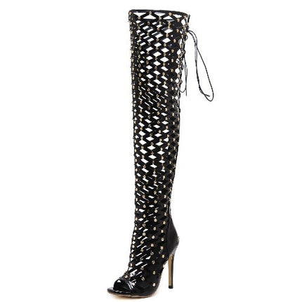 Women's Fashion Hollowed-out High Heel Sandal Boots - Royalessencelux