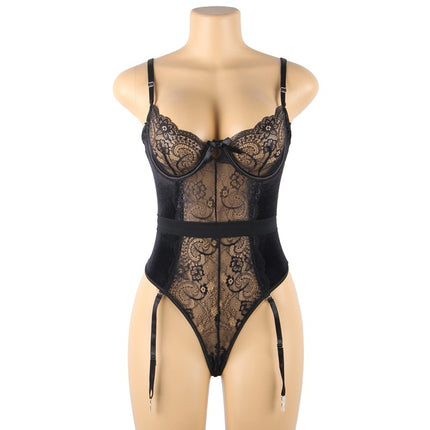 Garter Nightdress Set Lace Underwire Bodysuit - Royalessencelux