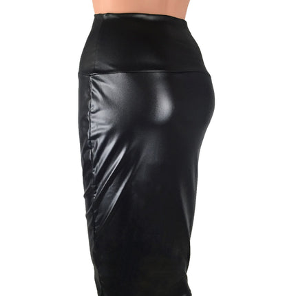 Newly Women High Waist Faux Leather Pencil Skirt Bodycon Skirt Solid Sexy OL Office Skirts - Royalessencelux