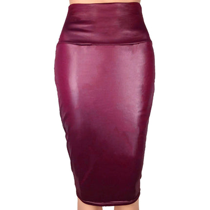 Newly Women High Waist Faux Leather Pencil Skirt Bodycon Skirt Solid Sexy OL Office Skirts - Royalessencelux