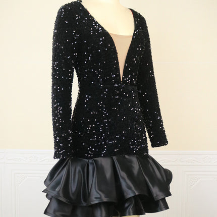See-through Deep V-neck Sequins Dress Banquet Ball Party Short Dress - Royalessencelux