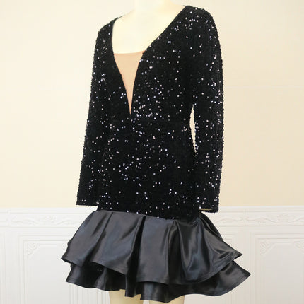 See-through Deep V-neck Sequins Dress Banquet Ball Party Short Dress - Royalessencelux