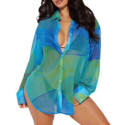 Women's Printed Bikini Blouse Beach Vacation - Royalessencelux