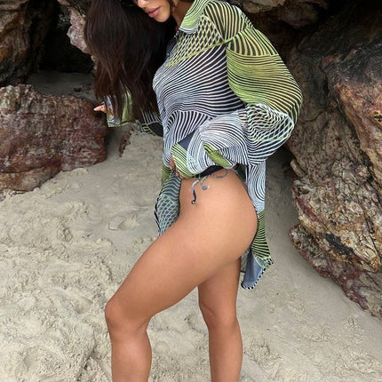 Women's Printed Bikini Blouse Beach Vacation - Royalessencelux