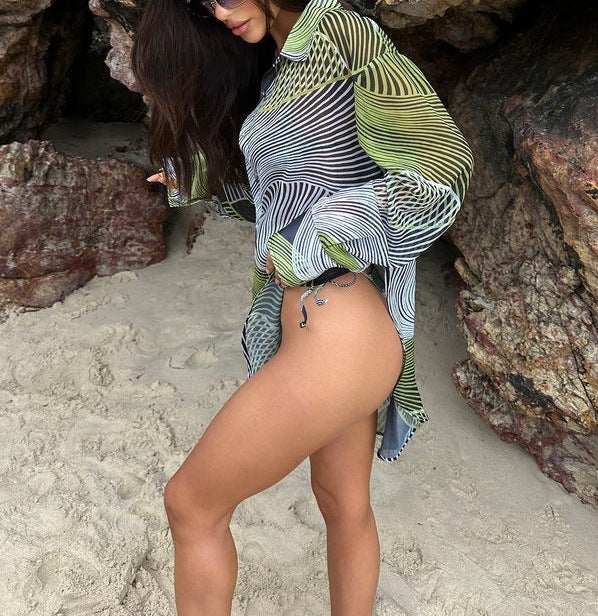 Women's Printed Bikini Blouse Beach Vacation - Royalessencelux