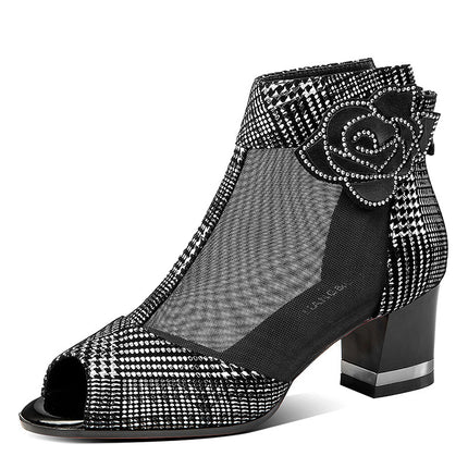 Color Block Thick Heel Sandals Mesh Fish Mouth Sandals Stiletto Boots High Heels - Royalessencelux