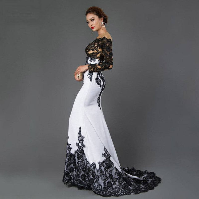 Embroidered Lace Maxi Dress With Fishtail Slim Tail - Royalessencelux