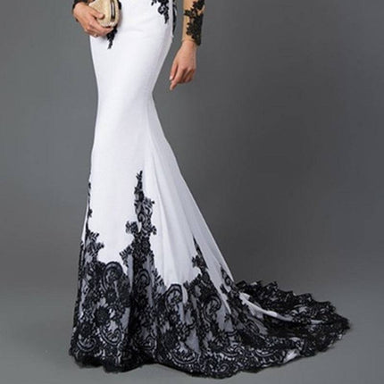 Embroidered Lace Maxi Dress With Fishtail Slim Tail - Royalessencelux