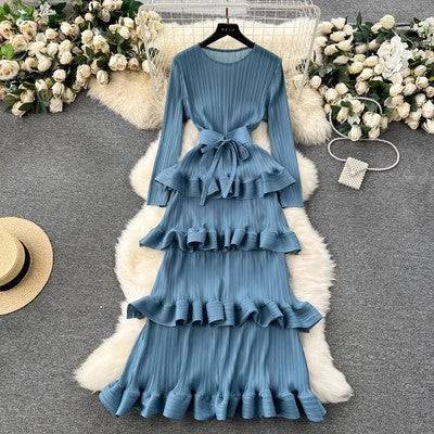 Cake Heavy Industry Pleated Slim Long Dress - Royalessencelux