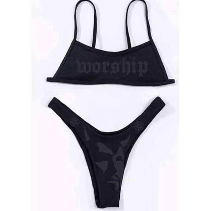 Dark Offset Printing Split Bikini Swimsuit For Women - Royalessencelux