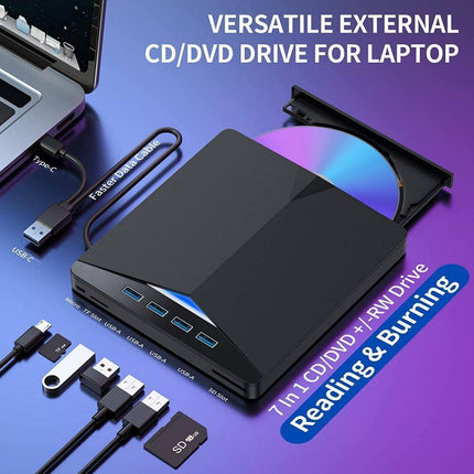 External CD DVD Drive USB 3.0 Writer Burner Reader Player For Windows 7 8 10 11 - Royalessencelux