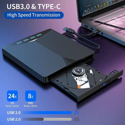 External CD DVD Drive USB 3.0 Writer Burner Reader Player For Windows 7 8 10 11 - Royalessencelux