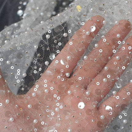 Sequined Pearl Embroidery Lace Asymmetric Single Sleeve Dress - Royalessencelux