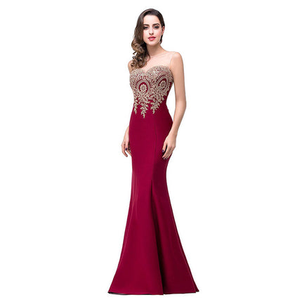 Amazon Europe dress sexy back hollow applique package hip dress fishtail skirt female perspective - Royalessencelux