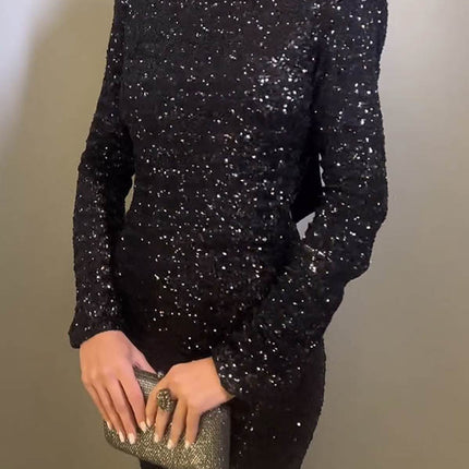 Autumn Winter Sexy Backless Sequined Evening Dress Dress Women - Royalessencelux