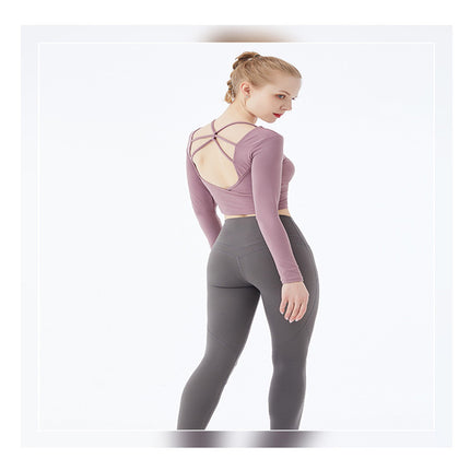 Beautiful Back Strap Yoga Wear Top Long Sleeve Fitness Sportswear Women - Royalessencelux