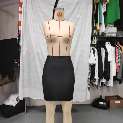 Black High Waist Tight PU Leather Skirt - Royalessencelux