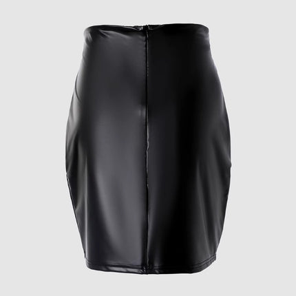 Black High Waist Tight PU Leather Skirt - Royalessencelux