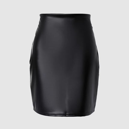 Black High Waist Tight PU Leather Skirt - Royalessencelux
