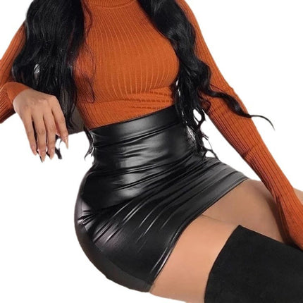 Black High Waist Tight PU Leather Skirt - Royalessencelux