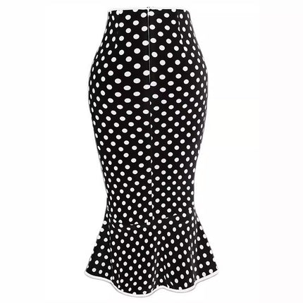Button Lace-up Polka Dots Half Body Slim-fit Fishtail Skirt - Royalessencelux