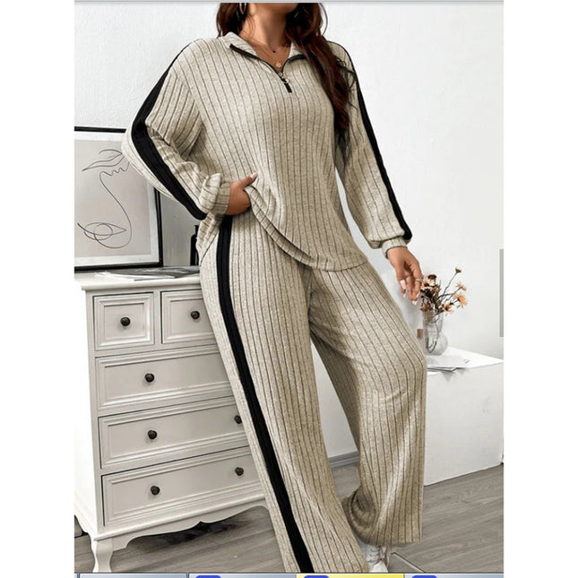 Casual Suit Women's Sweater Wide Leg Pants Two-piece Set - Royalessencelux