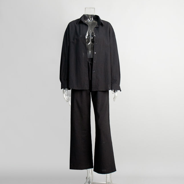 Cotton Shirt Trousers Suit Loose Long Sleeve - Royalessencelux