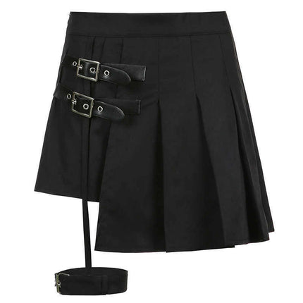 Dark Leg Ring Asymmetric High Waist Pleated Skirt Half-length Short - Royalessencelux