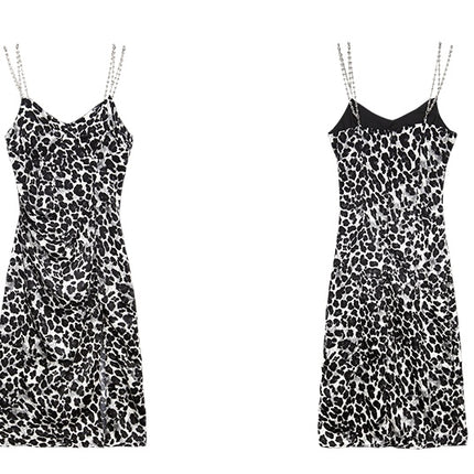 Dark Sexy Leopard Print Suspender Dress - Royalessencelux