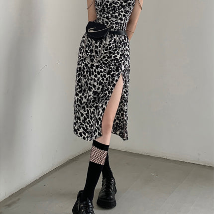 Dark Sexy Leopard Print Suspender Dress - Royalessencelux