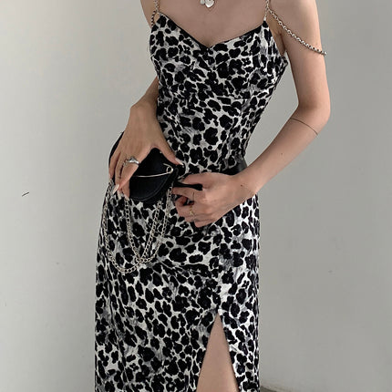 Dark Sexy Leopard Print Suspender Dress - Royalessencelux