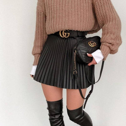 Draped Pleated Knitted Mini Skirts Women Winter Short Skirt - Royalessencelux