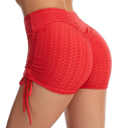 Drawstring Shorts Textured Butt Lift Gym Workout Slim Jogging Fitness Yoga Leggings Shorts - Royalessencelux