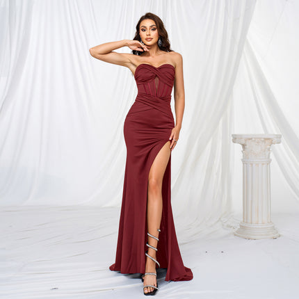 Elegant Chest-wrapped Off-neck Long Large Hem Evening Dress - Royalessencelux