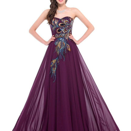 Embroidered Peacock Heart Collar Dress Chiffon - Royalessencelux