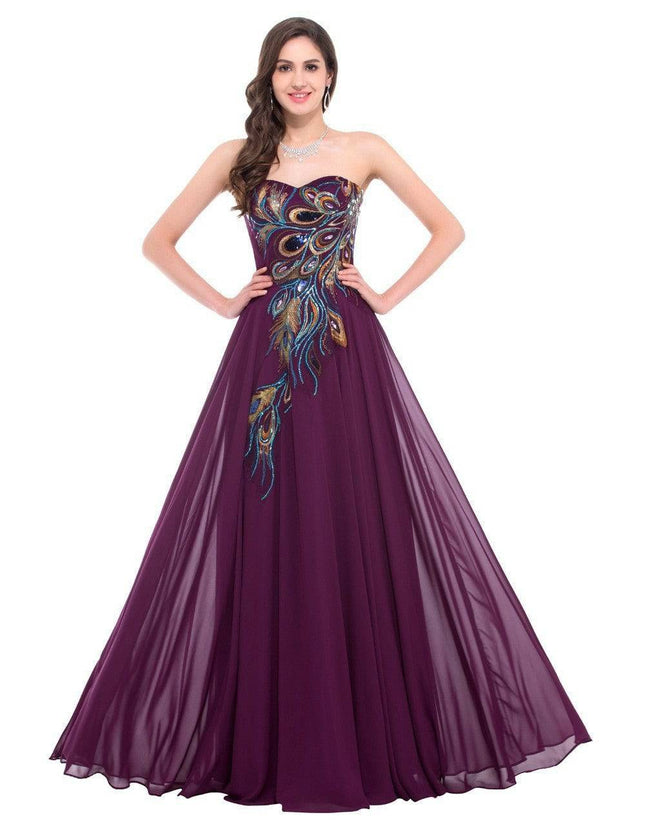 Embroidered Peacock Heart Collar Dress Chiffon - Royalessencelux