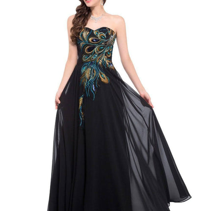 Embroidered Peacock Heart Collar Dress Chiffon - Royalessencelux