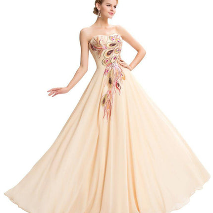 Embroidered Peacock Heart Collar Dress Chiffon - Royalessencelux