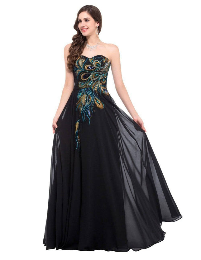 Embroidered Peacock Heart Collar Dress Chiffon - Royalessencelux