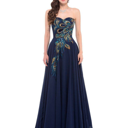 Embroidered Peacock Heart Collar Dress Chiffon - Royalessencelux