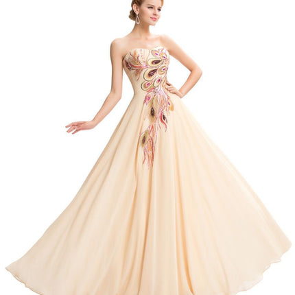 Embroidered Peacock Heart Collar Dress Chiffon - Royalessencelux