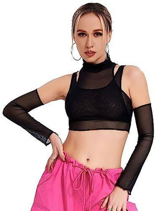 Fashion Women's Wear Turtleneck Navel Mesh See-through T-shirt - Royalessencelux