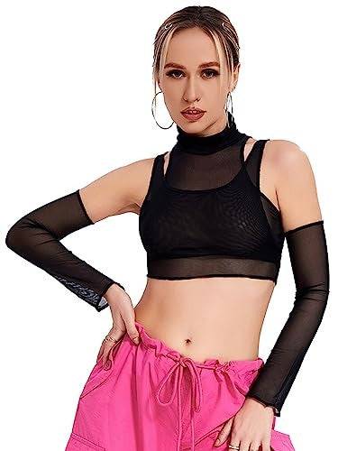 Fashion Women's Wear Turtleneck Navel Mesh See-through T-shirt - Royalessencelux