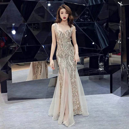 Fishtail Long Summer Sequins Sling Evening Dress Banquet - Royalessencelux