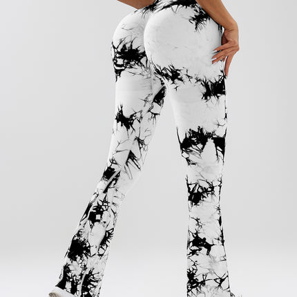 High-Waist Tummy Control Flare Yoga Pants For Women, Tie-Dye Stretch Slimming Bootcut Workout Pants, Fitness & Sports Activewear - Royalessencelux