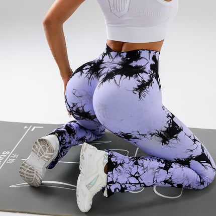 High-Waist Tummy Control Flare Yoga Pants For Women, Tie-Dye Stretch Slimming Bootcut Workout Pants, Fitness & Sports Activewear - Royalessencelux