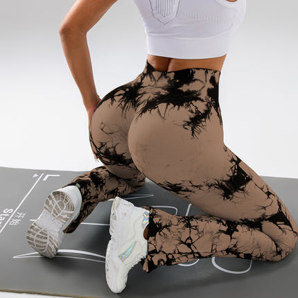 High-Waist Tummy Control Flare Yoga Pants For Women, Tie-Dye Stretch Slimming Bootcut Workout Pants, Fitness & Sports Activewear - Royalessencelux