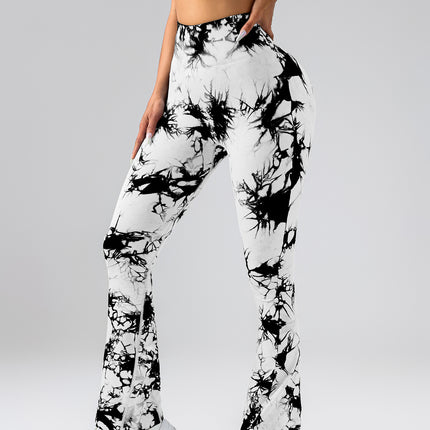 High-Waist Tummy Control Flare Yoga Pants For Women, Tie-Dye Stretch Slimming Bootcut Workout Pants, Fitness & Sports Activewear - Royalessencelux