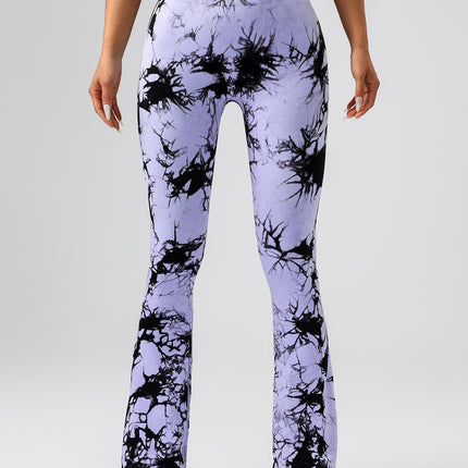 High-Waist Tummy Control Flare Yoga Pants For Women, Tie-Dye Stretch Slimming Bootcut Workout Pants, Fitness & Sports Activewear - Royalessencelux